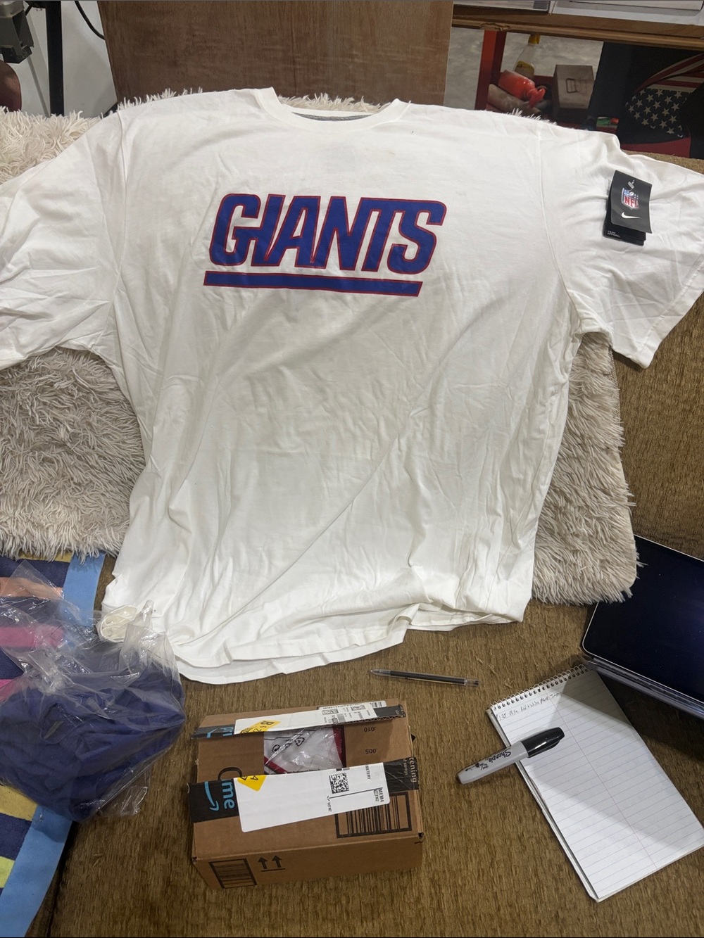 Nike White T-shirt with Blue and Red 'GIANTS' Logo